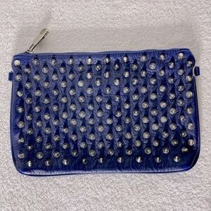 Steve Madden Blue Studded Leather Clutch Handbag Purse Mini Bag
